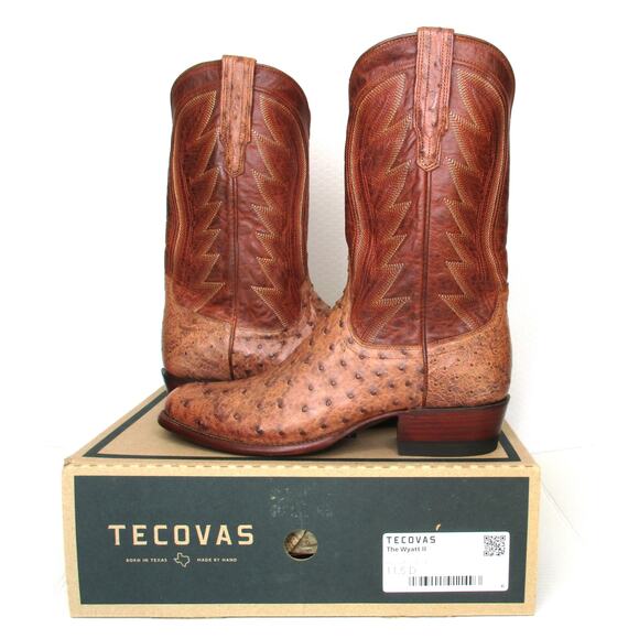 New TECOVAS The Wyatt II Russet Ostrich Leather Men 11.5D Western Cowboy Boots - Picture 2 of 12